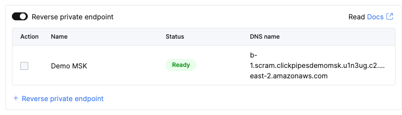 Select reverse private endpoint